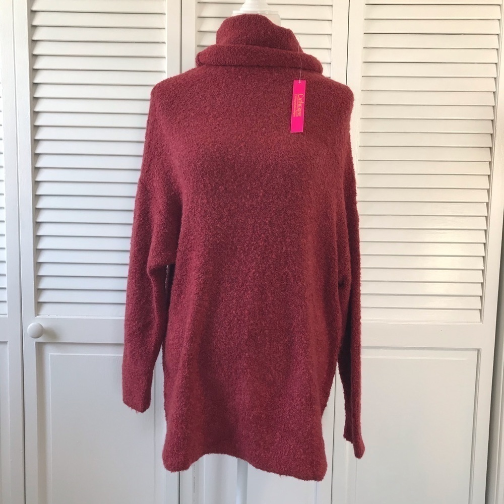 New CATHERINE MALANDRINO Red Cowl Neck Sweater Size Medium